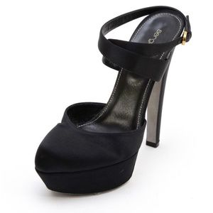 Sergio Rossi Platform Black Satin Pump Leather MILADY 105mm Ankle 38